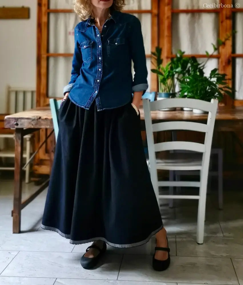 Gonna in lana blu con cimosa (Ref.377) gonna donna