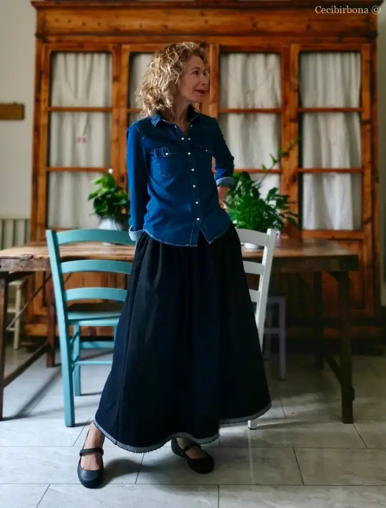 Gonna in lana blu con cimosa (Ref.377) gonna donna