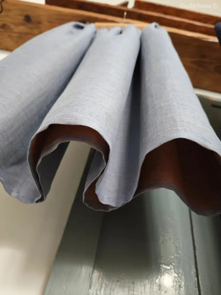 Gonna in lino celeste e nocciola con elastico e tasche nascoste (Rif. 188) abbigliamento