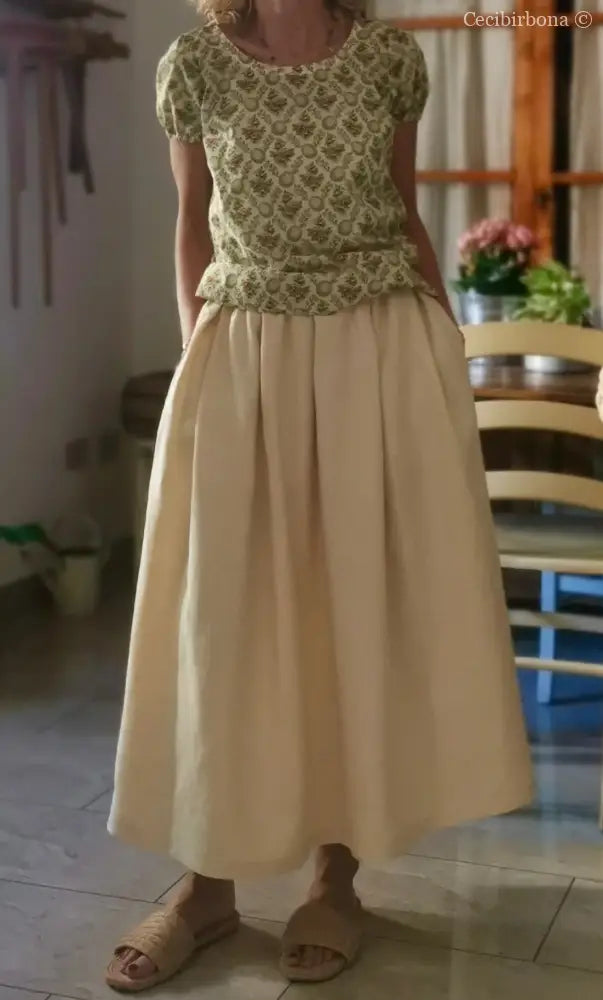 Gonna in lino color zabaione con elastico (Ref. 179) gonna donna