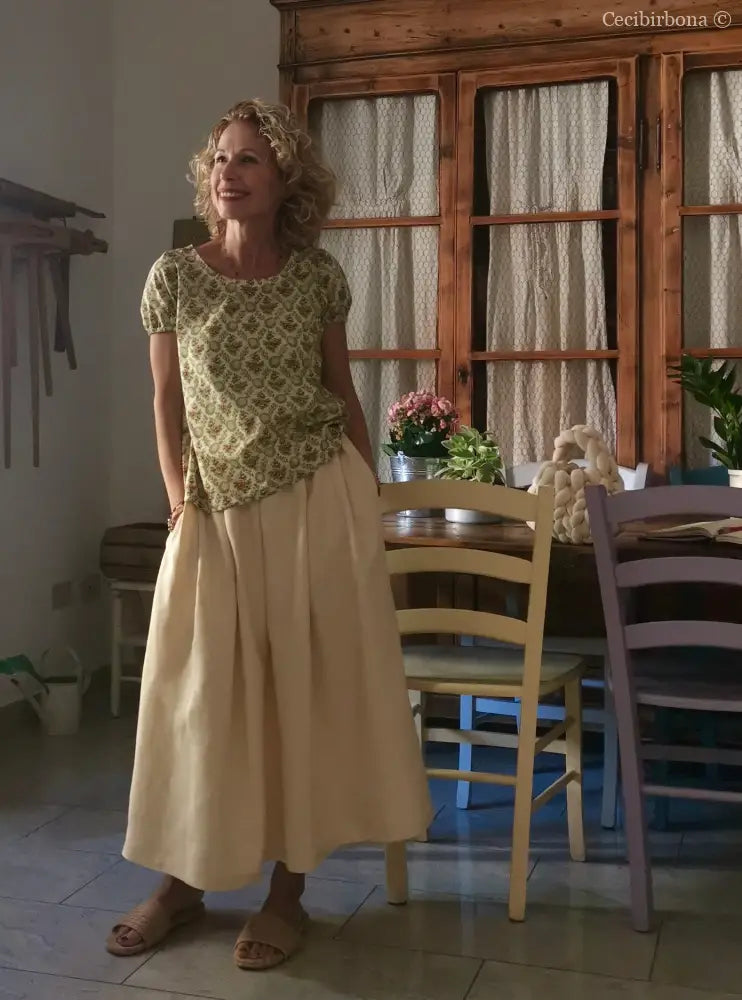 Gonna in lino color zabaione con elastico (Ref. 179) gonna donna