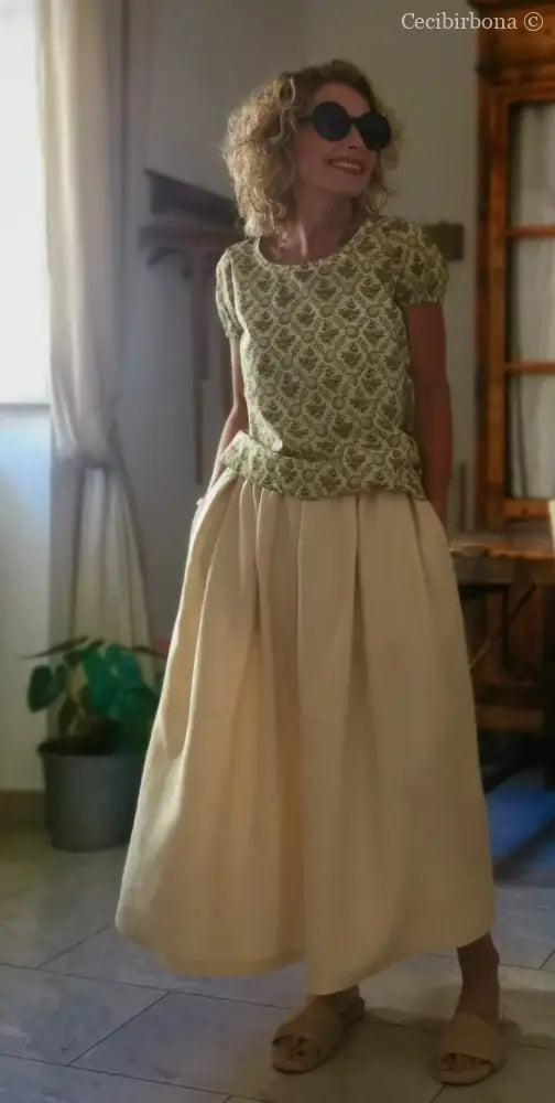 Gonna in lino color zabaione con elastico (Ref. 179) gonna donna