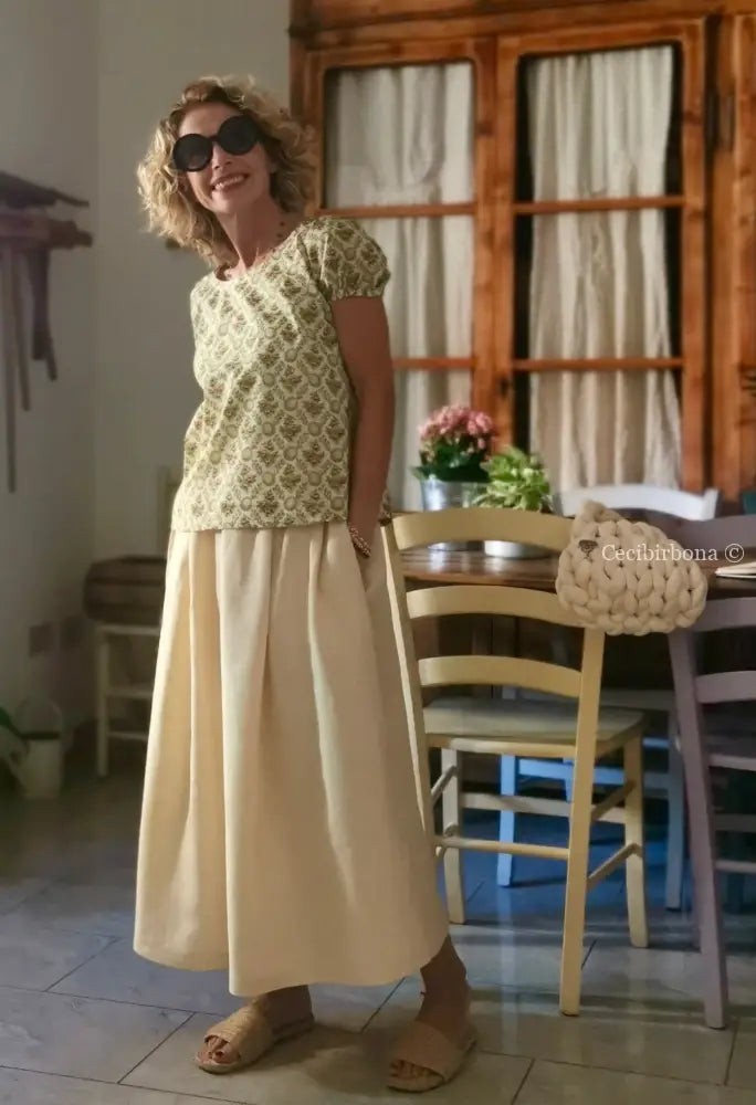 Gonna in lino color zabaione con elastico (Ref. 179) gonna donna