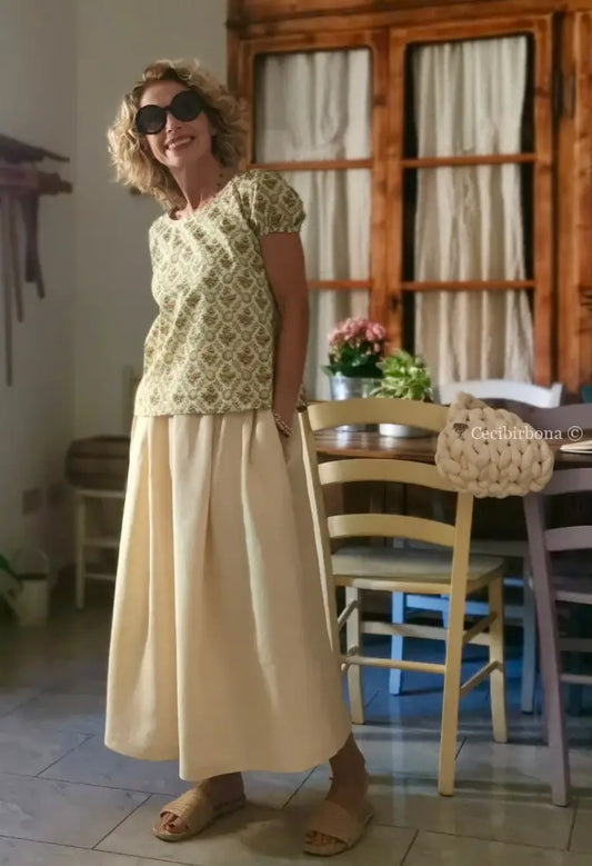 Gonna in lino color zabaione con elastico (Ref. 179) gonna donna