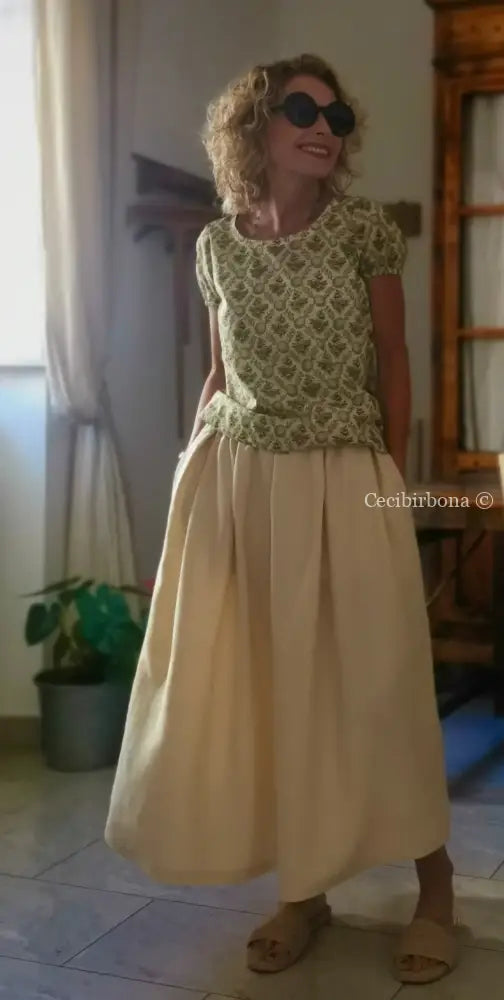 Gonna in lino color zabaione con elastico (Ref. 179) gonna donna