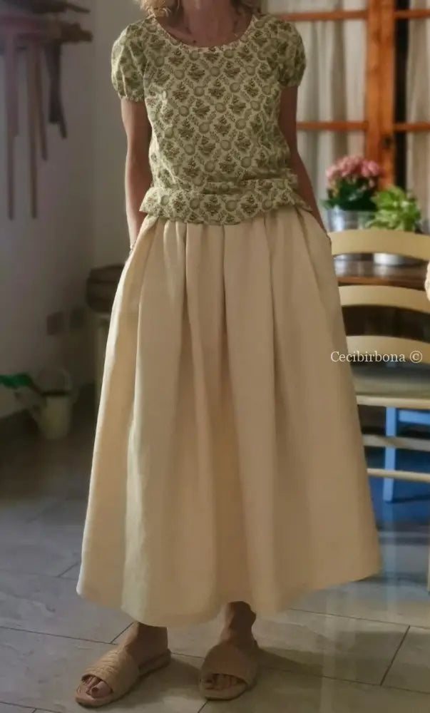 Gonna in lino color zabaione con elastico (Ref. 179) gonna donna