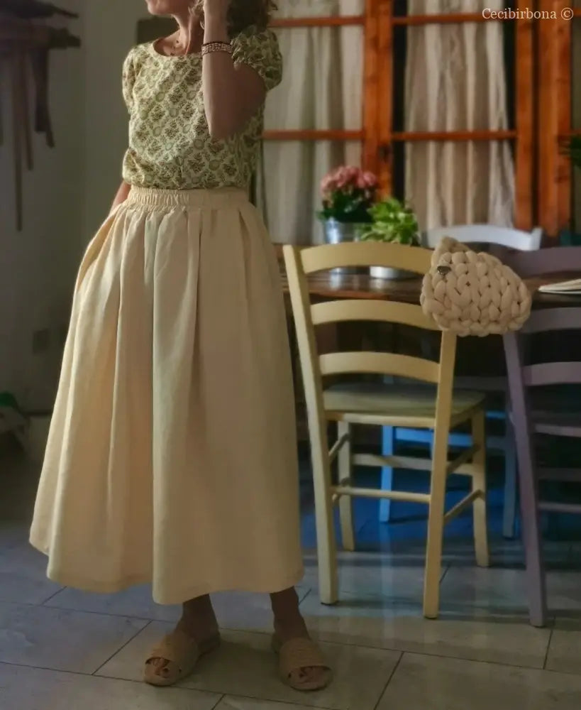 Gonna in lino color zabaione con elastico (Ref. 179) gonna donna