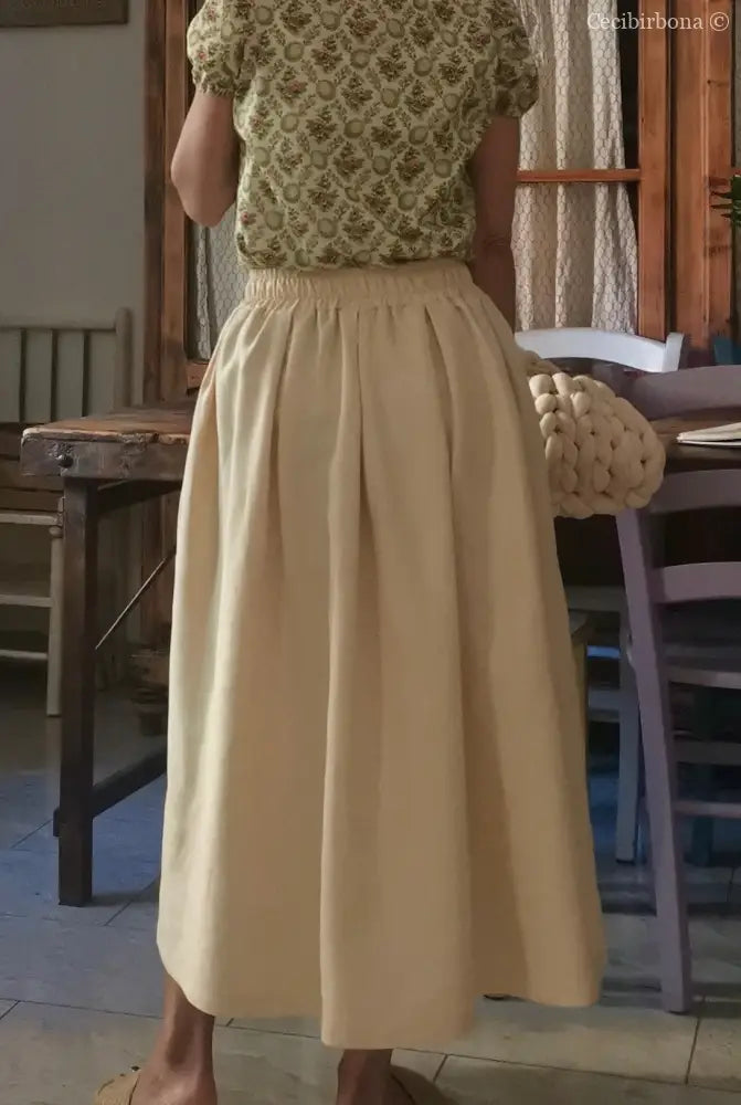 Gonna in lino color zabaione con elastico (Ref. 179) gonna donna