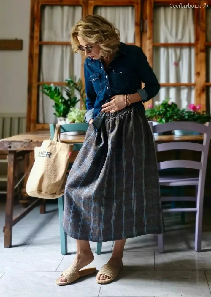 Gonna in lino con elastico e tasche nascoste (Rif. 153) gonna donna