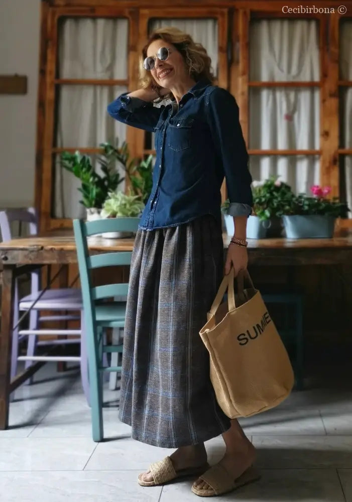 Gonna in lino con elastico e tasche nascoste (Rif. 153) gonna donna