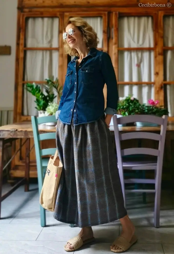 Gonna in lino con elastico e tasche nascoste (Rif. 153) gonna donna