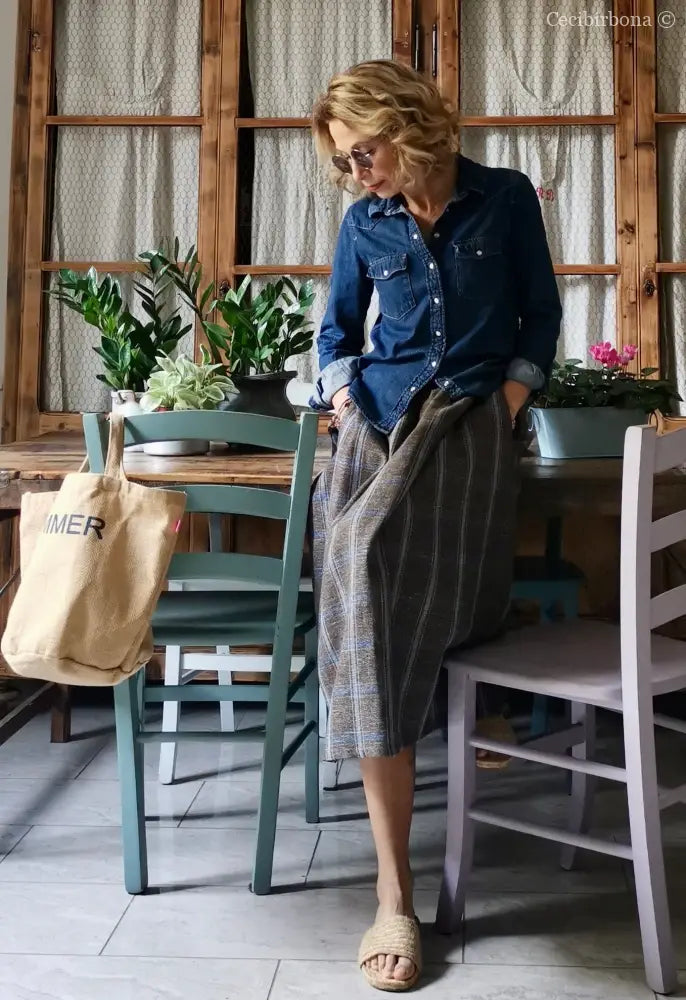 Gonna in lino con elastico e tasche nascoste (Rif. 153) gonna donna