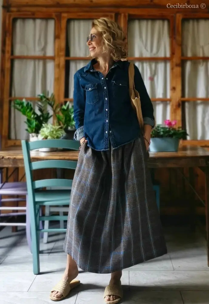 Gonna in lino con elastico e tasche nascoste (Rif. 153) gonna donna