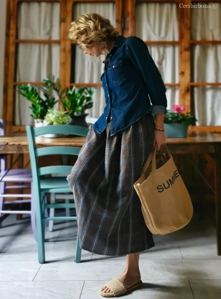 Gonna in lino con elastico e tasche nascoste (Rif. 153) gonna donna