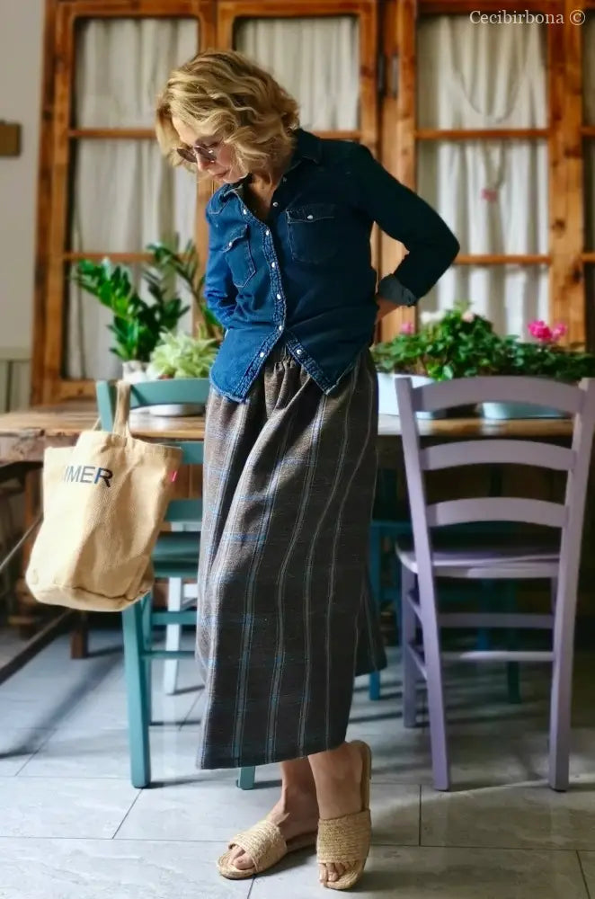 Gonna in lino con elastico e tasche nascoste (Rif. 153) gonna donna