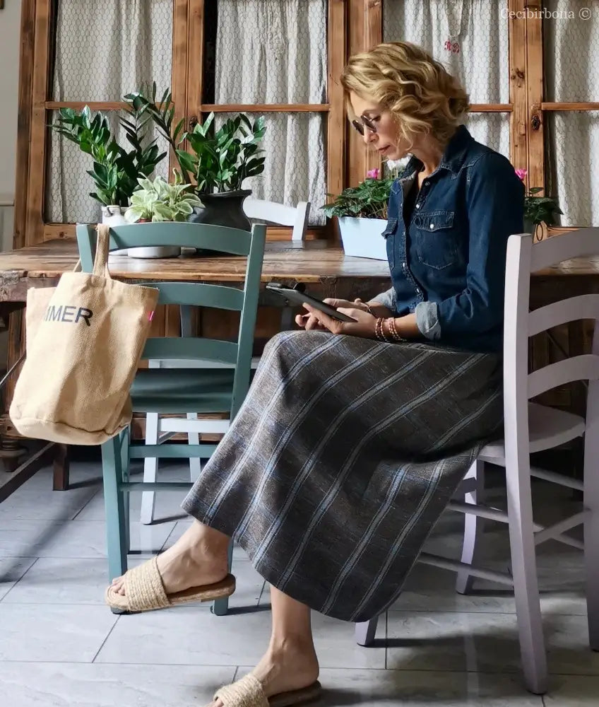 Gonna in lino con elastico e tasche nascoste (Rif. 153) gonna donna