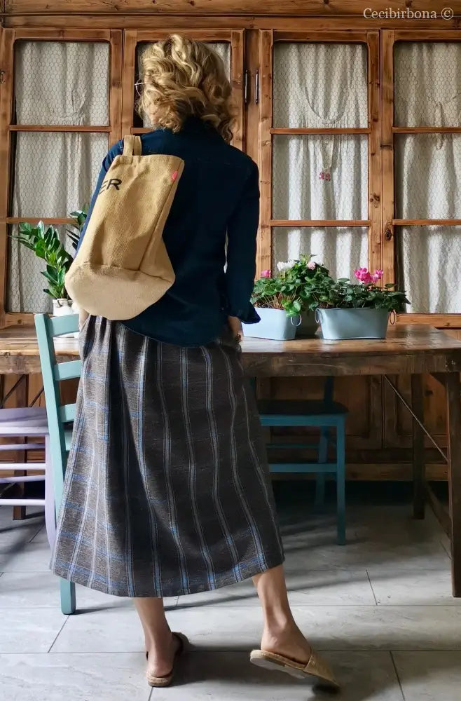 Gonna in lino con elastico e tasche nascoste (Rif. 153) gonna donna