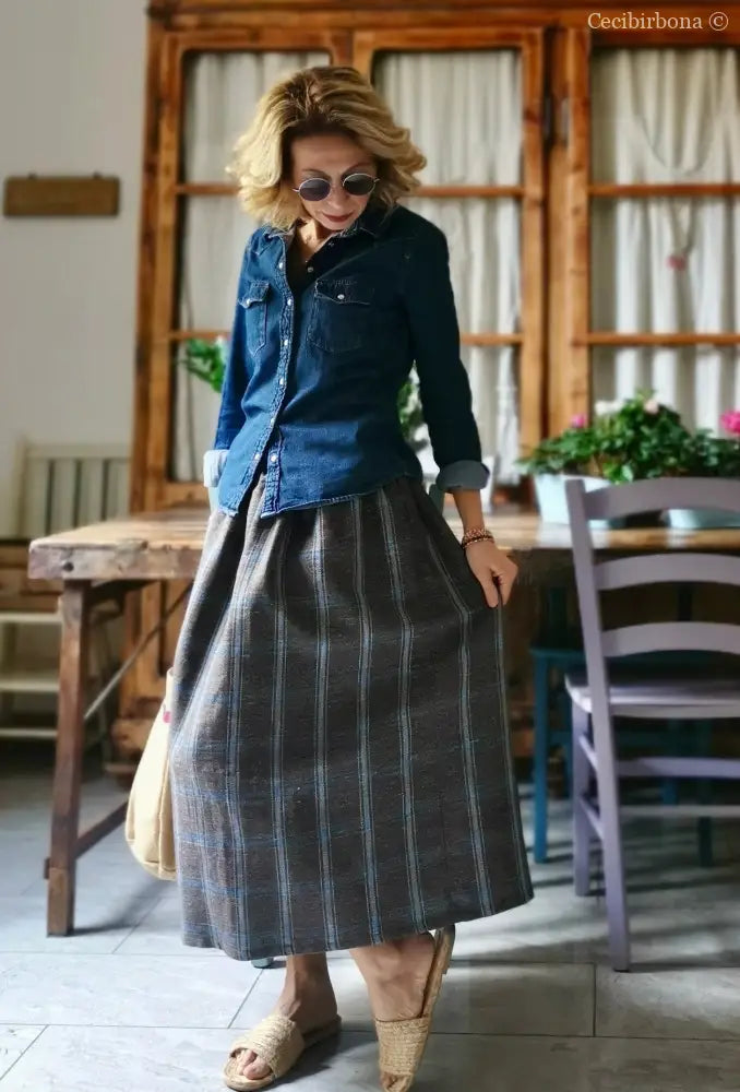 Gonna in lino con elastico e tasche nascoste (Rif. 153) gonna donna