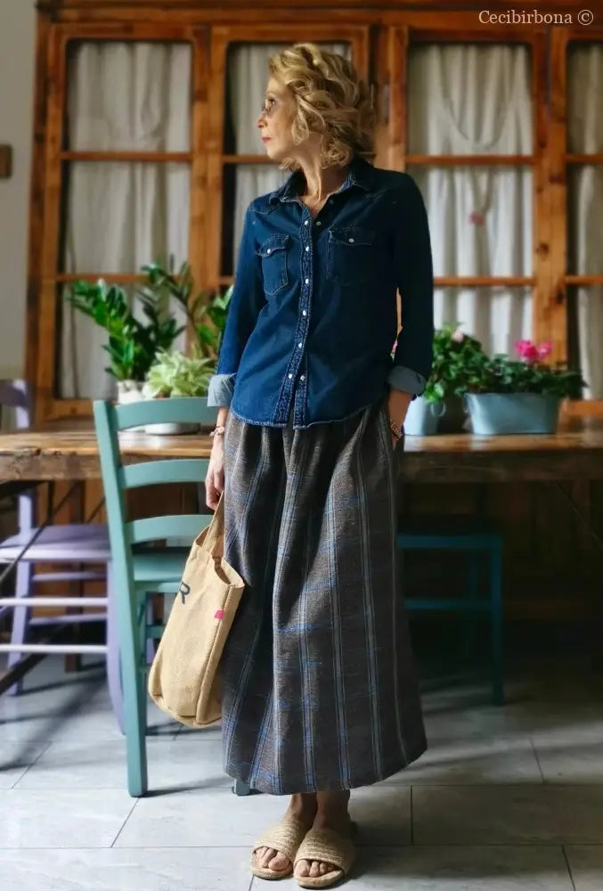 Gonna in lino con elastico e tasche nascoste (Rif. 153) gonna donna