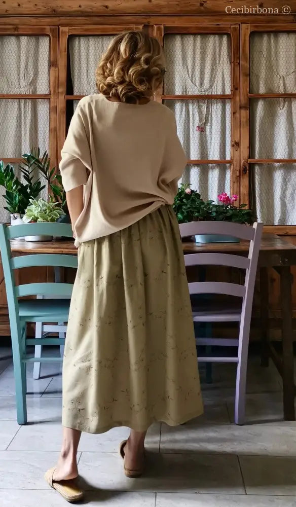 Gonna in lino ricamato con elastico e tasche (Ref. 303) gonna donna