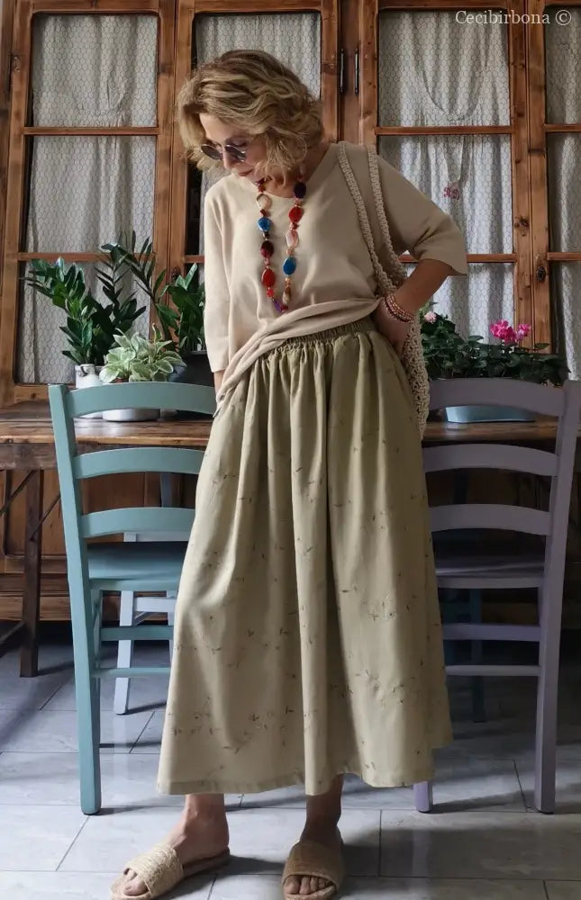 Gonna in lino ricamato con elastico e tasche (Ref. 303) gonna donna