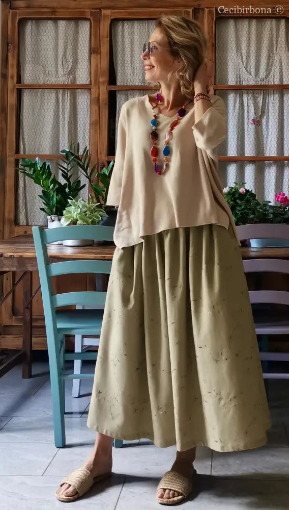 Gonna in lino ricamato con elastico e tasche (Ref. 303) gonna donna