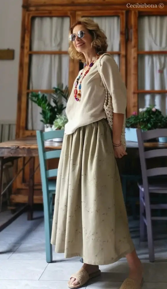 Gonna in lino ricamato con elastico e tasche (Ref. 303) gonna donna