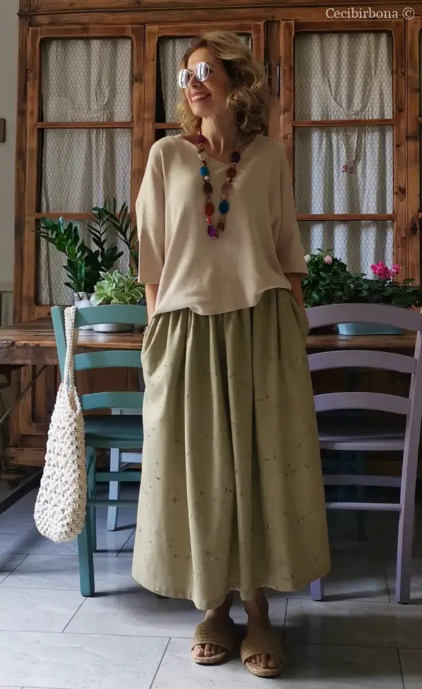 Gonna in lino ricamato con elastico e tasche (Ref. 303) gonna donna