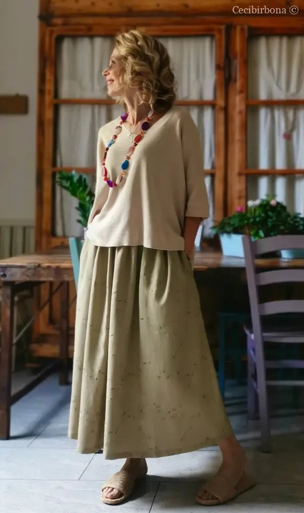 Gonna in lino ricamato con elastico e tasche (Ref. 303) gonna donna