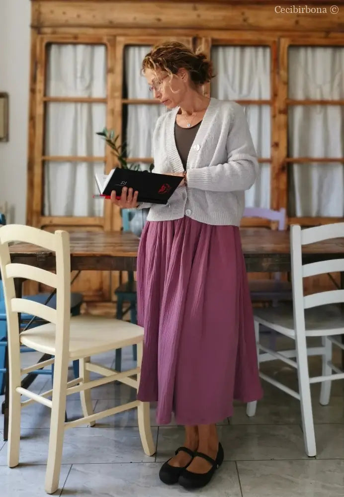 Gonna in mussola di cotone rosa con cinturino elastico e tasche (Ref. 102) gonna donna