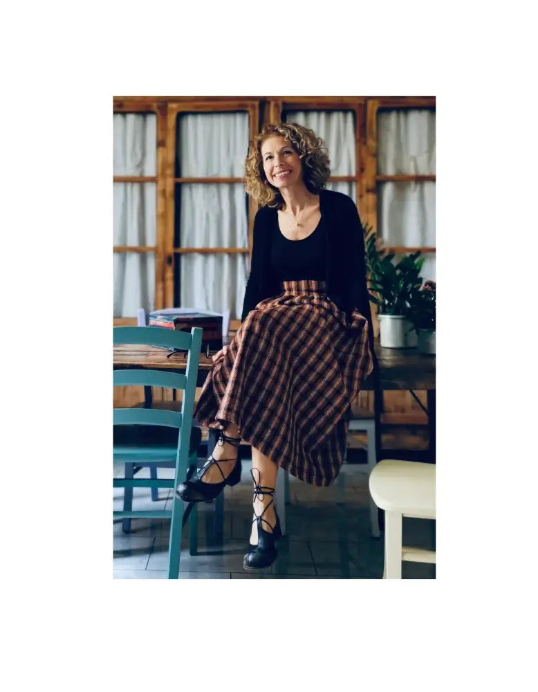 Gonna lunga di lana tartan con cinturino a vita alta (Ref. 104) gonna donna