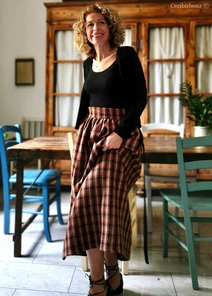 Gonna lunga di lana tartan con cinturino a vita alta (Ref. 104) gonna donna