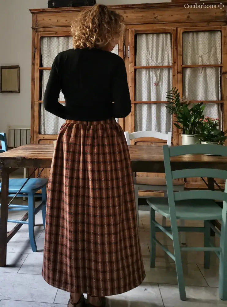 Gonna lunga di lana tartan con cinturino a vita alta (Ref. 104) gonna donna