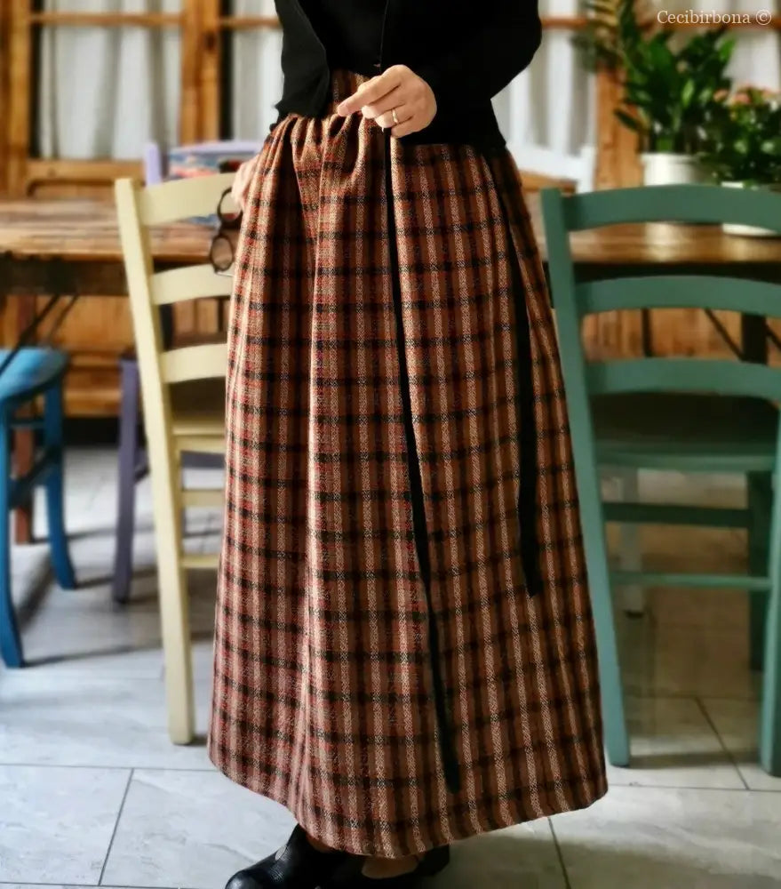 Gonna lunga di lana tartan con cinturino a vita alta (Ref. 104) gonna donna