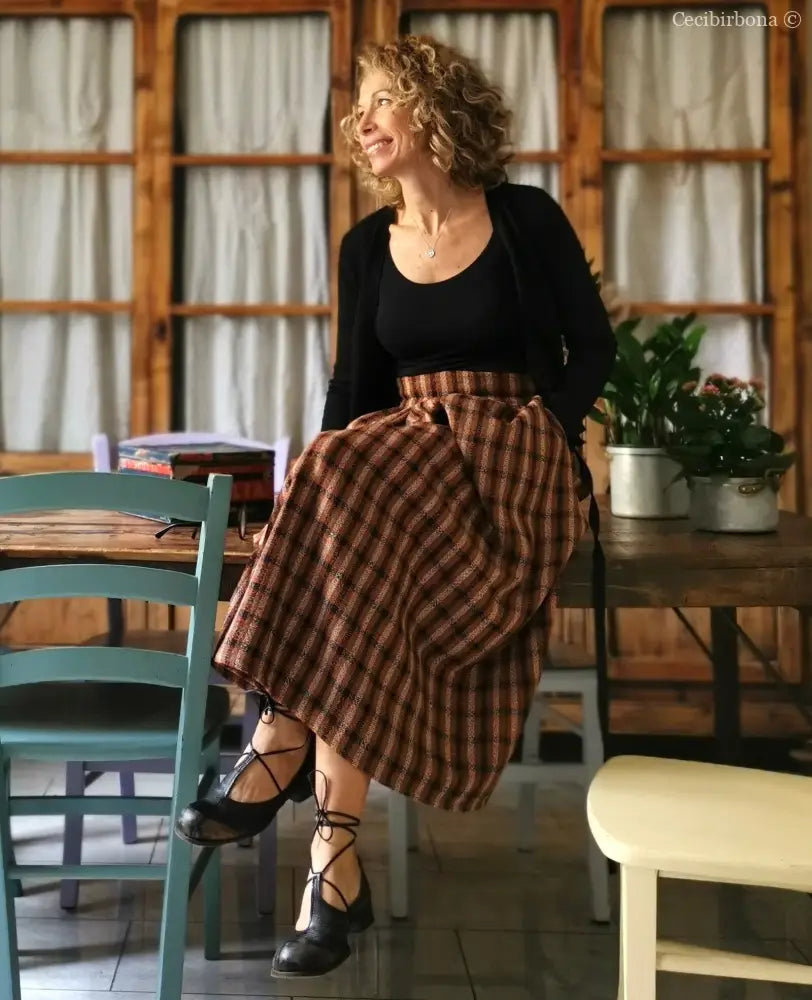 Gonna lunga di lana tartan con cinturino a vita alta (Ref. 104) gonna donna