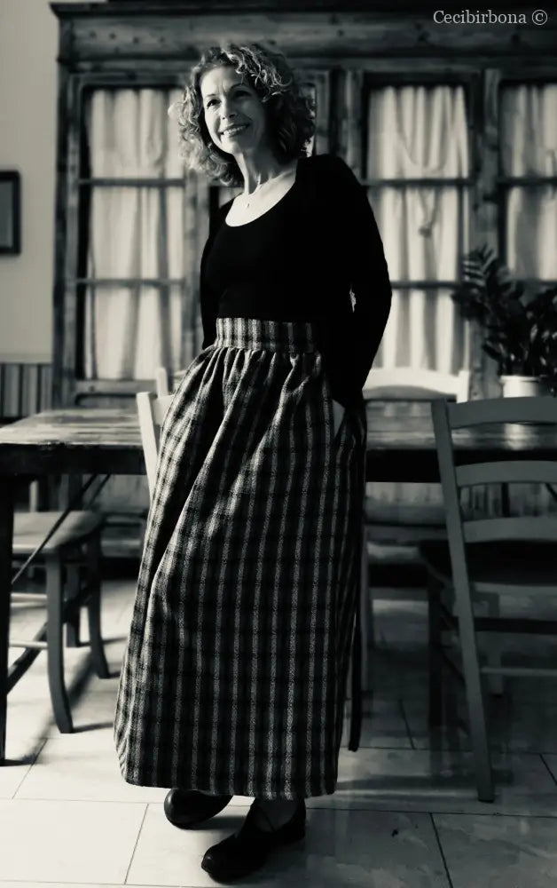 Gonna lunga di lana tartan con cinturino a vita alta (Ref. 104) gonna donna