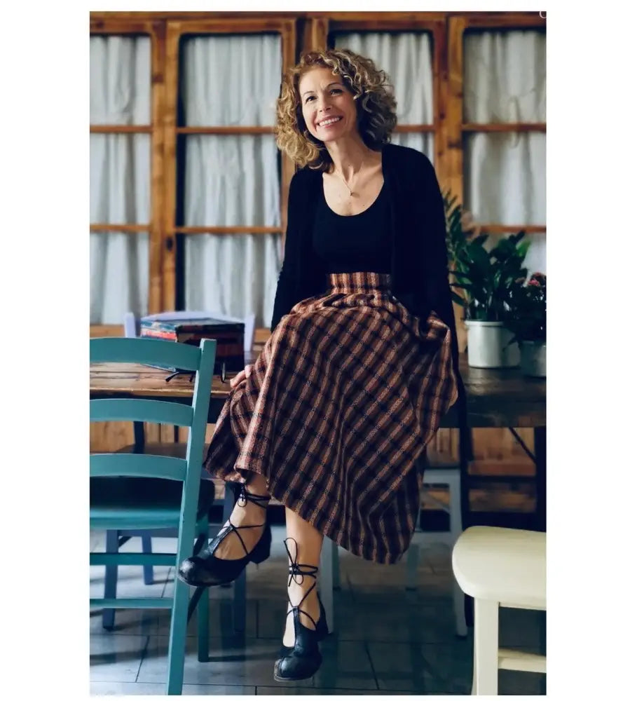 Gonna lunga di lana tartan con cinturino a vita alta (Ref. 104) gonna donna