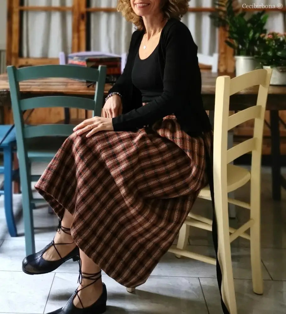 Gonna lunga di lana tartan con cinturino a vita alta (Ref. 104) gonna donna