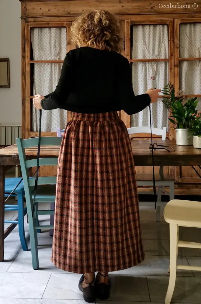 Gonna lunga di lana tartan con cinturino a vita alta (Ref. 104) gonna donna
