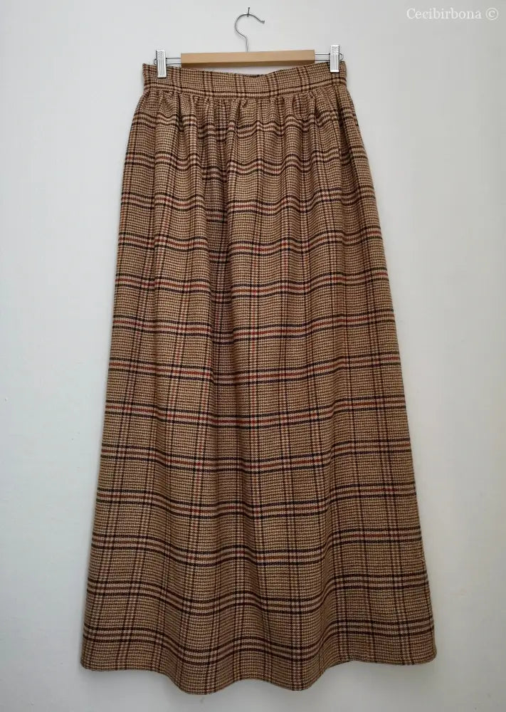 Gonna lunga di lana tartan con cinturino a vita alta - lunga a terra gonna donna
