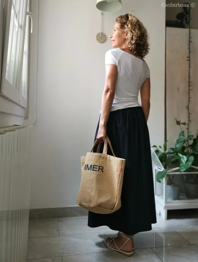 Gonna lunga in cotone denim con cinturino elastico gonna donna