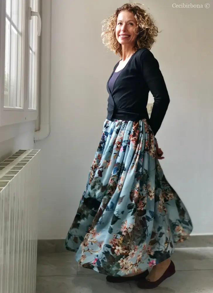 Gonna lunga in viscosa celeste a fiori (Ref. 105) gonna donna