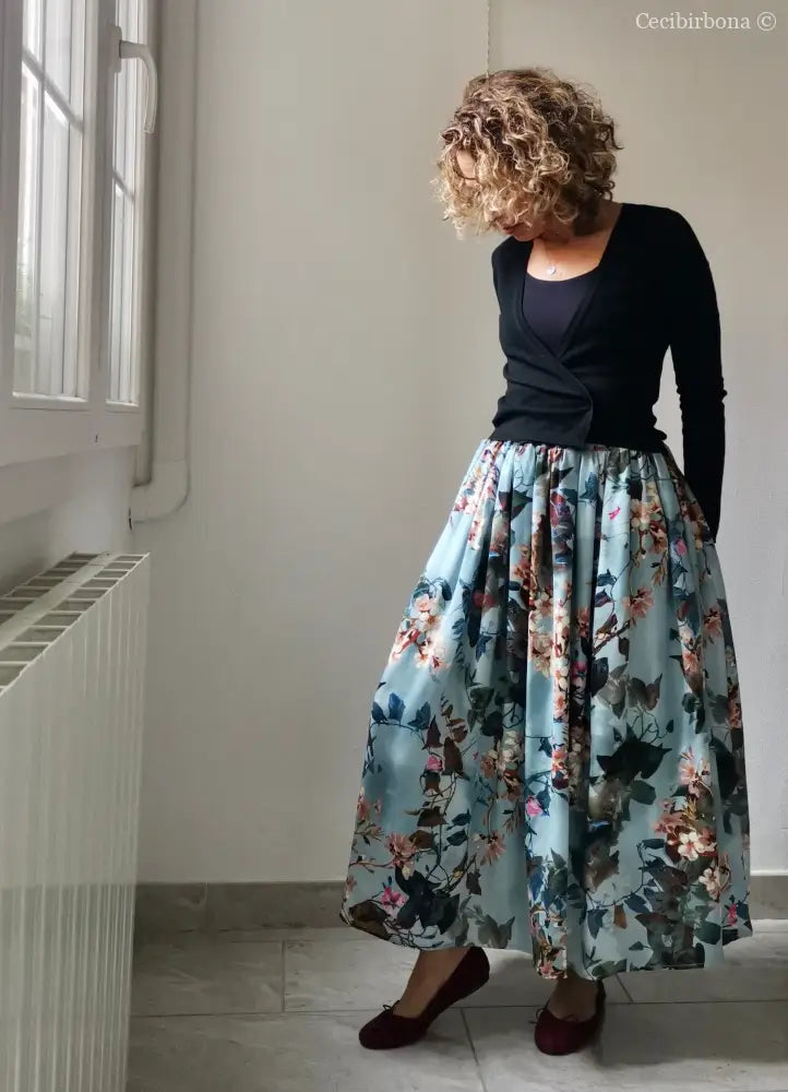 Gonna lunga in viscosa celeste a fiori (Ref. 105) gonna donna