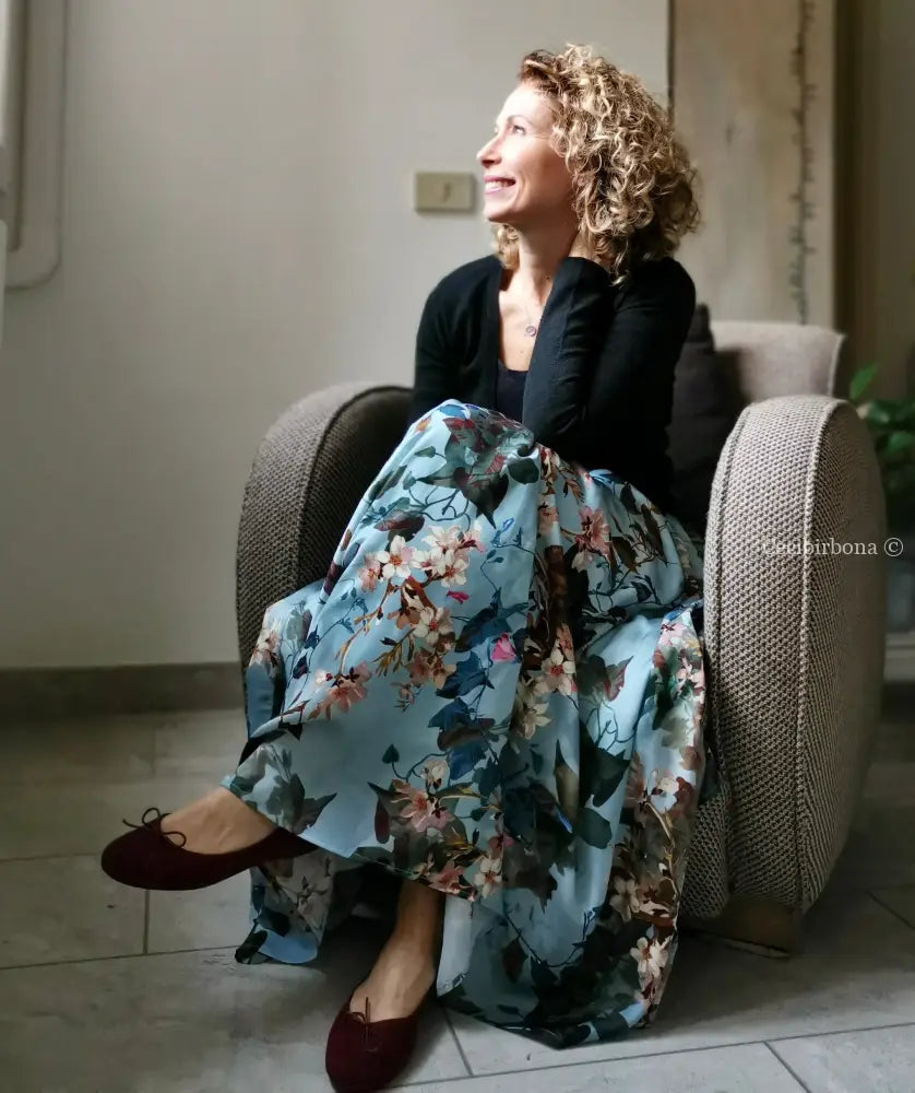 Gonna lunga in viscosa celeste a fiori (Ref. 105) gonna donna