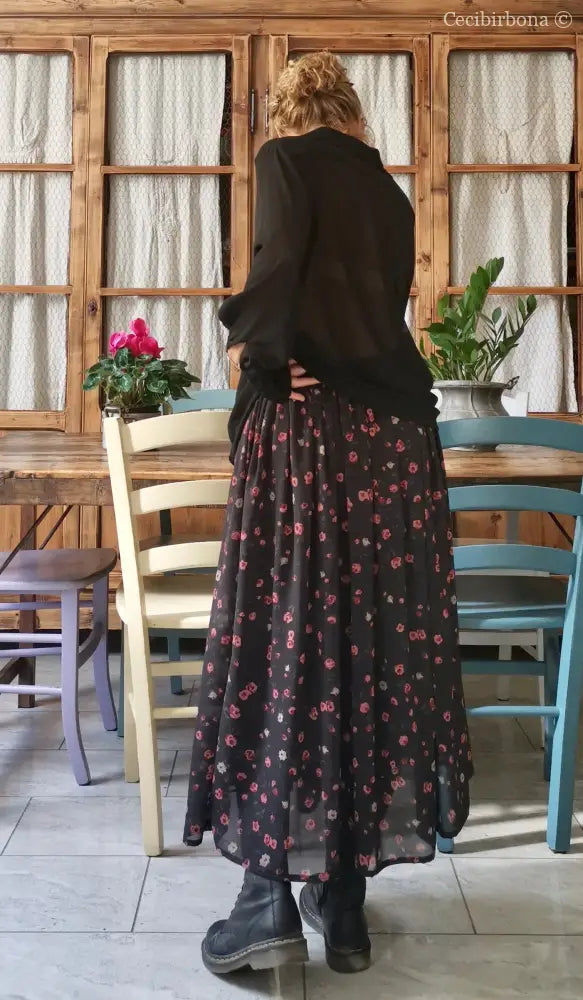 Gonna lunga in viscosa grigia a fiori rosa gonna donna