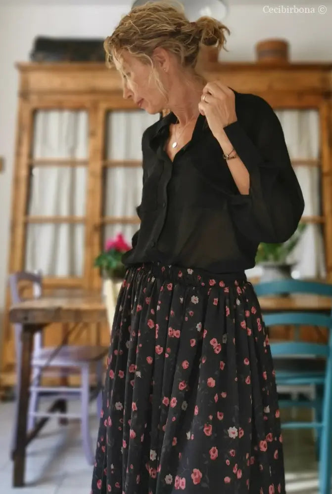 Gonna lunga in viscosa grigia a fiori rosa gonna donna