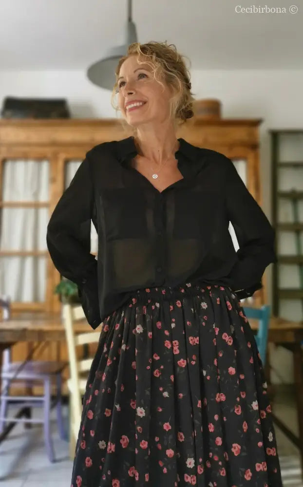 Gonna lunga in viscosa grigia a fiori rosa gonna donna