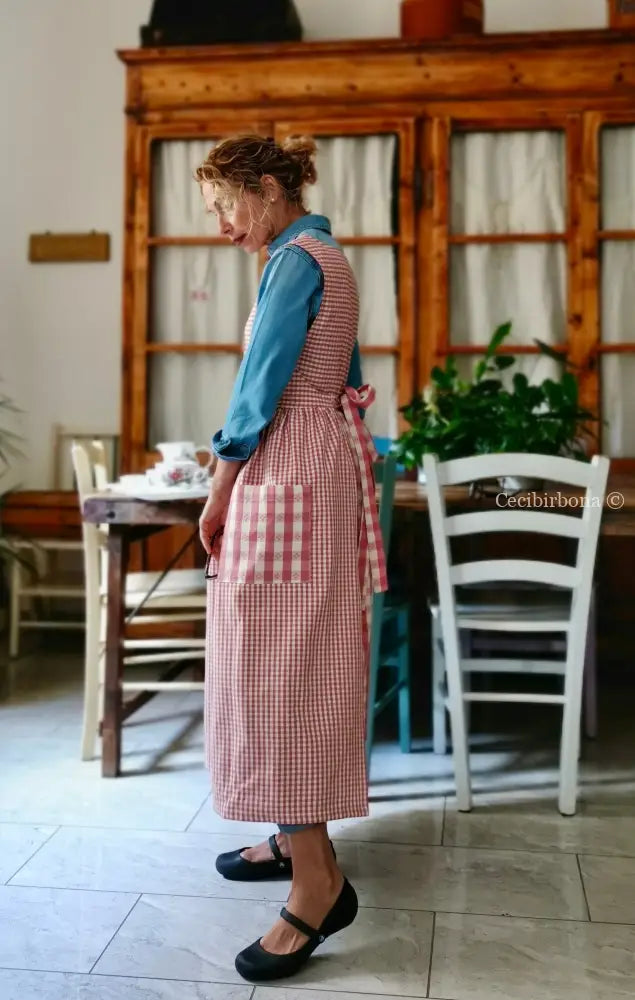 Grembiule a quadretti rosa antico patchwork (Ref. 403) grembiule donna tessuti moderni