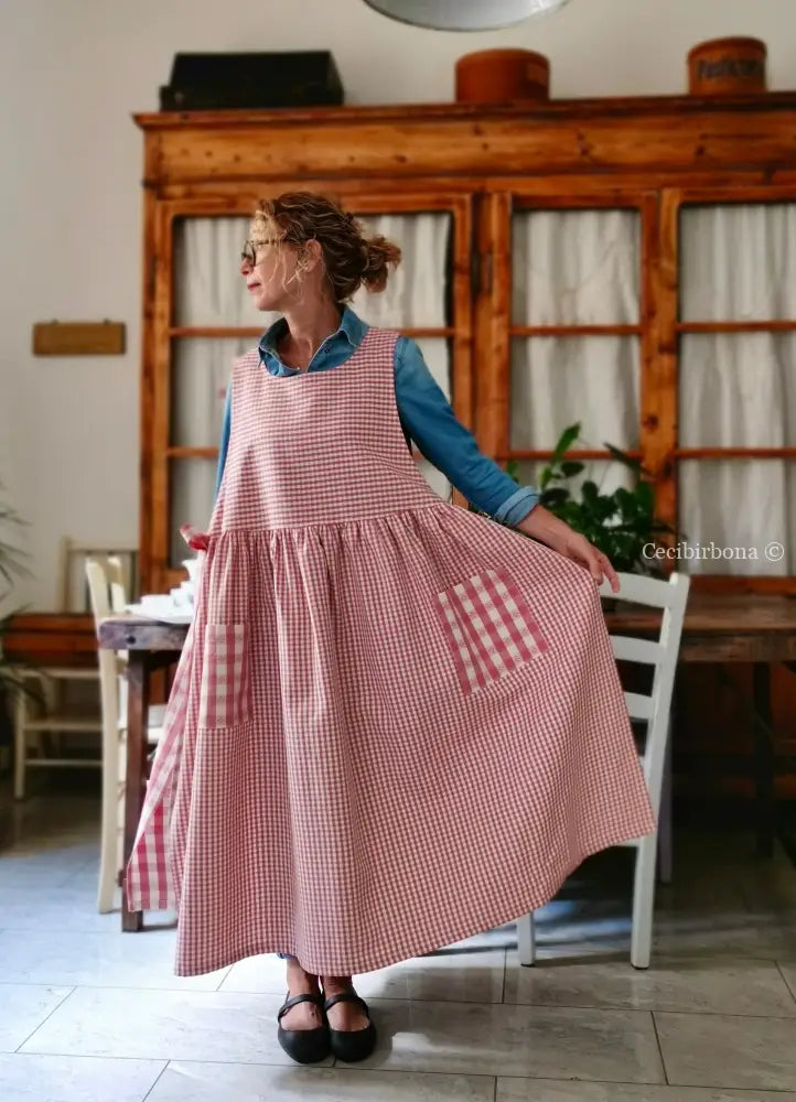 Grembiule a quadretti rosa antico patchwork (Ref. 403) grembiule donna tessuti moderni