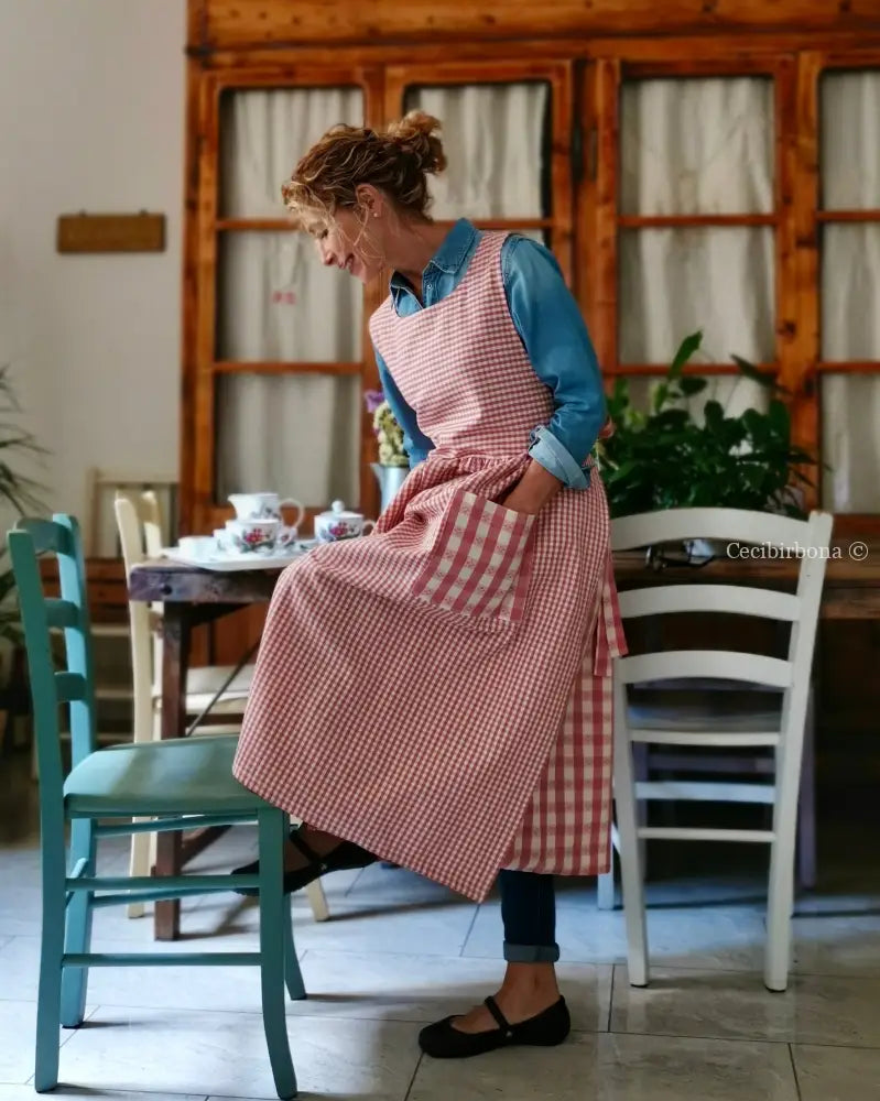 Grembiule a quadretti rosa antico patchwork (Ref. 403) grembiule donna tessuti moderni